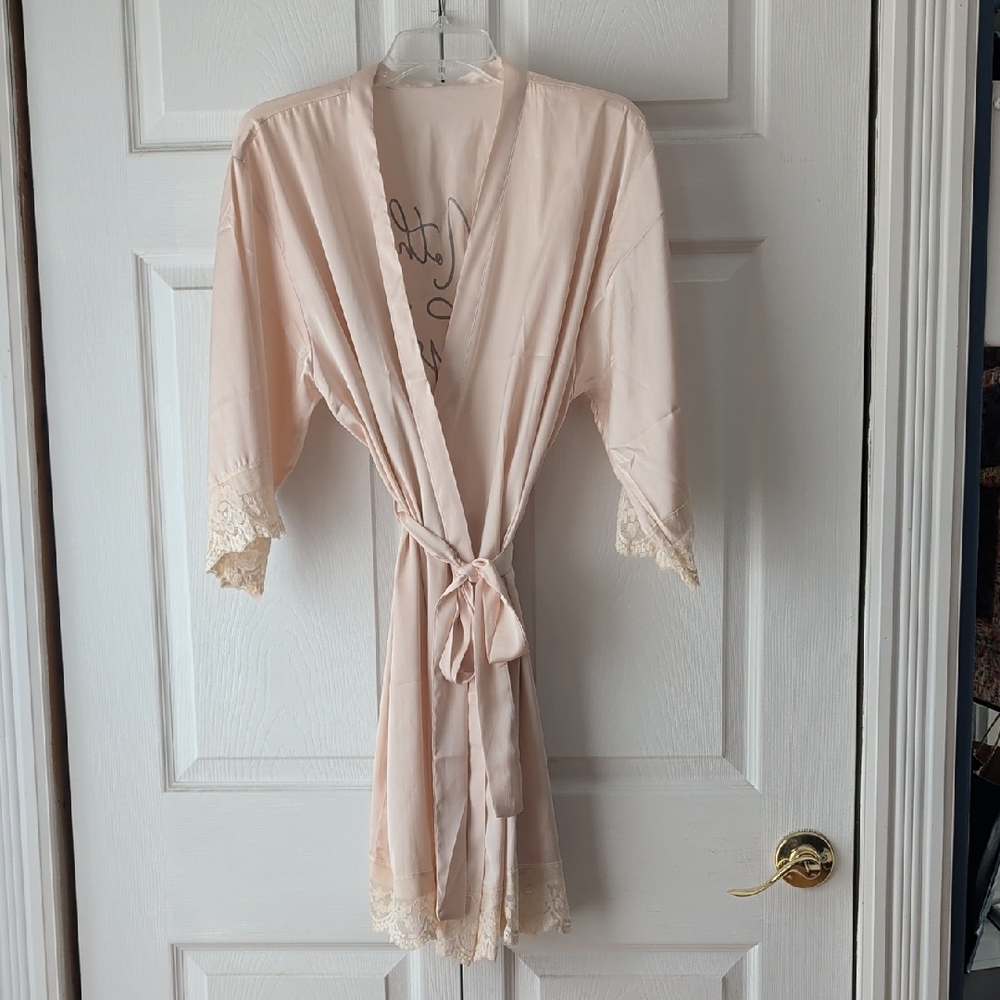 Satinu Lace Trim Robe - Cream